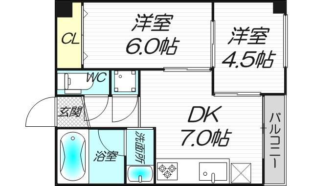 新大阪川島マンションの302号室２DK間取り図
